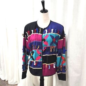 VTG Allure Patchwork Art to Wear Artsy Womens‎ Jacket Size L Boho Chic Cottage